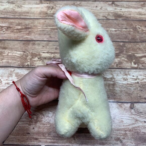 Antique/Vintage Bunny Rabbit Toy Pink Eyes Stuffed Musical Wind Up - Picture 8 of 10